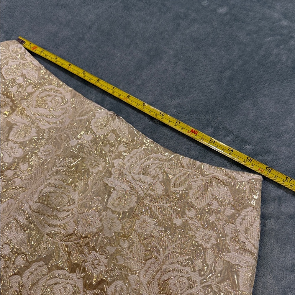 Gold Floral Brocade A-Line Mini Skirt - Picture 9 of 9